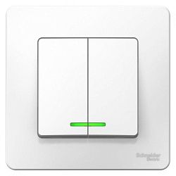 Выключатель 2-кл. СП Blanca 6А IP20 (сх. 5) 250В с подсветкой бел. SE BLNVS006511 1210249