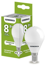 Лампа светодиодная G45 шар 8Вт 230В 4000К E14 GENERICA LL-G45-08-230-40-E14-G