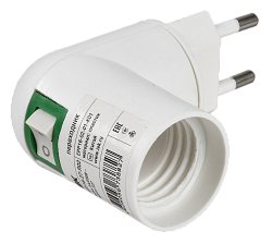 Переходник ПР7/16-27-R02 вилка 220В-патрон Е27 пластик белый IEK EPP16-02-01-K01