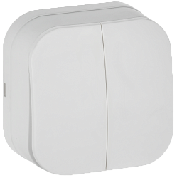 GLORY Выключатель 2-клавишный для открытой установки 10А ВС20-2-0-ХБм белый матовый IEK EVH20-K01M-10