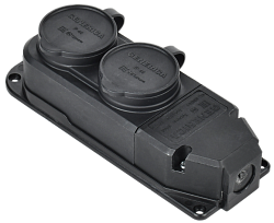 Розетка (колодка) двухместная с защитной крышкой 16А IP44 каучук черная GENERICA ERK20-016-02-44-K02-G