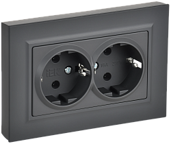 BRITE Розетка 2-местная с заземлением без защитных шторок плоская 16А в сборе РСПл12-3-БрГ графит IEK BR-R27-16-K53-F