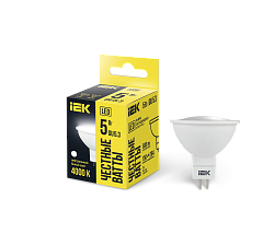 Лампа светодиодная MR16 софит 5Вт 230В 4000К GU5.3 IEK LLE-MR16-5-230-40-GU5