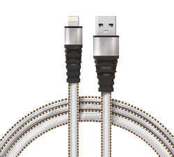 Кабель USB-A – Lightning для Apple, 2,4A, 1м, в белой нейлоновой оплетке, плоский REXANT 18-7056