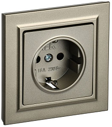 BRITE Розетка 1-местная с заземлением с защитными шторками 16А в сборе РСР14-1-0-БрШ шампань IEK BR-R14-16-K37-F