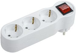 Тройник Т-01/03В 3 места с заземлением 16А с выключателем белый IEK WTP10-16-03-ZK-K01