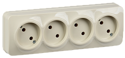 GLORY Розетка 4-местная для открытой установки без заземления без защитных шторок 10А РС24-2-ХК кремовый IEK ERH40-K33-10