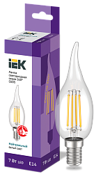 Лампа светодиодная CВ35 свеча на ветру прозрачная 7Вт 230В 4000К E14 серия 360° IEK LLF-CB35-7-230-40-E14-CL