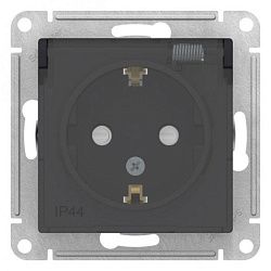 Розетка 1-м СП AtlasDesign Aqua 16А IP44 с заземл. защ. шторки с прозр. крышкой механизм карбон SE ATN441046 1324376