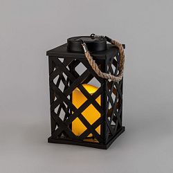 Декоративный фонарь на солнечной батарее 14х14х24 см, черный плетеный корпус, теплый белый цвет свечения NEON-NIGHT 501-145