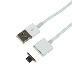 Кабель USB-A – micro USB, 1А, 1м, белый, со съемным магнитным штекером REXANT 18-0011-9