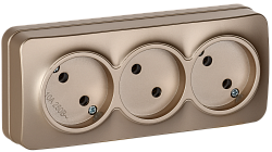GLORY Розетка 3-местная для открытой установки без заземления без защитных шторок 10А РС23-2-ХШм шампань матовый IEK ERH30-K37M-10