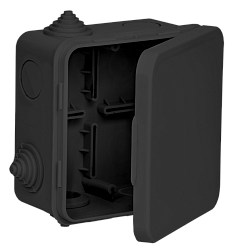 Коробка распаячная КМ41256 для открытой проводки с откидной крышкой безгалогенная (HF) 100х100х50мм IP54 8 гермовводов черная (RAL 9005) IEK UKO31-100-100-050-K02-54