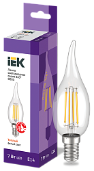 Лампа светодиодная CВ35 свеча на ветру прозрачная 7Вт 230В 3000К E14 серия 360° IEK LLF-CB35-7-230-30-E14-CL