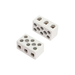 Клемма керамическая винтовая КВ 10 мм² 3 пары контактов с крепежным отверстием (84 шт./уп.) REXANT 07-6226