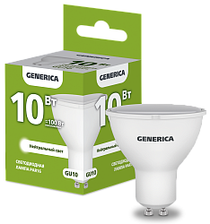Лампа светодиодная PAR16 софит 10Вт 230В 4000К GU10 GENERICA LL-PAR16-10-230-40-GU10-G
