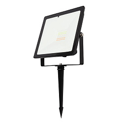 Прожектор светодиодный REXANT с пультом дистанционного управления 30 Вт, цвет свечения мультиколор (RGB) + опора на грунте 605-100 605-012promo