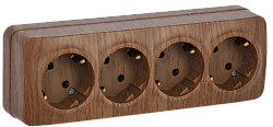 GLORY Розетка 4-местная для открытой установки с заземлением без защитных шторок 16А РС24-3-ХД дуб IEK ERH41-K24-16
