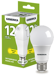 Лампа светодиодная A60 груша 12Вт 230В 3000К E27 GENERICA LL-A60-12-230-30-E27-G