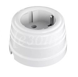 Розетка ретро пластиковая, двухполюсная, с заземляющим контактом, IP20, цвет - белый GE30301-01