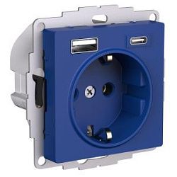 Розетка AtlasDesign 16А с 2-мя заряд. устройствами USB тип A+C 5В/2.4А/3.0А 2х5В/1.5А механизм аквамарин SE ATN001132 1712814