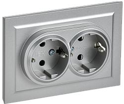 BRITE Розетка 2-местная с заземлением без защитных шторок 16А в сборе РС12-3-БрА алюминий IEK BR-R21-16-K47-F