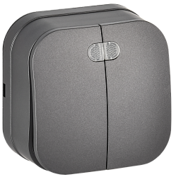 GLORY Выключатель 2-клавишный для открытой установки с индикацией 10А ВС20-2-1-ХСм сталь матовый IEK EVH21-K46M-10