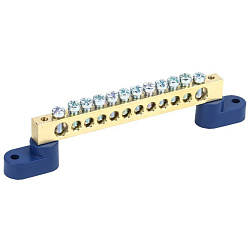 Шина «N» нулевая 8х12мм на двух угловых синих изоляторах 12 групп REXANT 11-2335