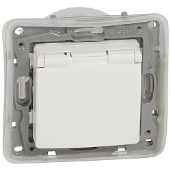 Etika - Розетка 2P+E нем. стд. с крышкой, со шторками IP44 (белый) 672232