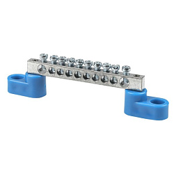 Шина "0" N (6x9мм) 10 отв. цинк 2 синих угловых изолятора EKF sn1-63-10-2