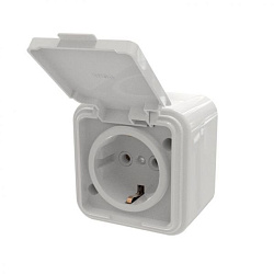 Розетка 1-местная RA16-211-Белая с заземляющим контактом, с крышкой, 16А, IP44 RA16-211-Б