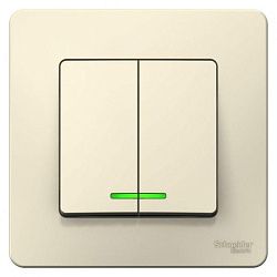 Выключатель 2-кл. СП Blanca 10А IP20 (сх. 5) 250В с подсветкой молочн. SE BLNVS010512 1210297