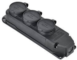 Розетка (колодка) трёхместная с защитной крышкой IP44 каучук черная GENERICA ERK20-016-03-44-K02-G