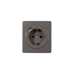 Розетка ROUND 1-ая с/з с/у з/ш 16А с USB A+C быстрой зарядки 5В/3А титан KRANZ KR-78-0704-2