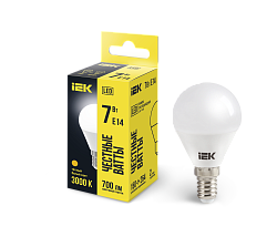 Лампа светодиодная G45 шар 7Вт 230В 3000К E14 IEK LLE-G45-7-230-30-E14