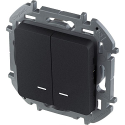 INSPIRIA Выключатель 2-клавишный с подсветкой/индикацией схема 5L 10АХ безвинтовые зажимы антрацит 673633