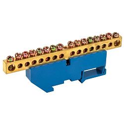 Шина «N» нулевая с синим изолятором на DIN-рейку 8x12мм стойка бол. 16 групп REXANT 11-2351