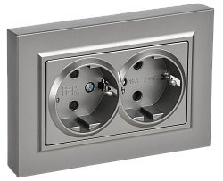 BRITE Розетка 2-местная с заземлением с защитными шторками плоская 16А в сборе РСшПл12-3-БрС сталь IEK BR-R28-16-K46-F