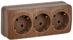 GLORY Розетка 3-местная для открытой установки с заземлением без защитных шторок 16А РС23-3-ХД дуб IEK ERH31-K24-16
