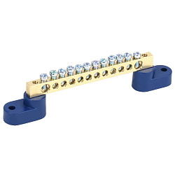 Шина «N» нулевая 6х9мм на двух угловых синих изоляторах 12 групп REXANT 11-2328