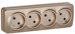 GLORY Розетка 4-местная для открытой установки без заземления без защитных шторок 10А РС24-2-ХШм шампань матовый IEK ERH40-K37M-10