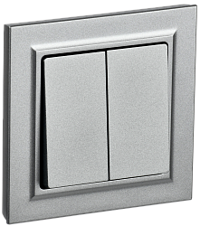 BRITE Выключатель 2-клавишный 10А в сборе ВСР10-2-0-БрА алюминий IEK BR-V20-0-10-K47-F