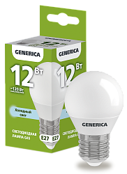 Лампа светодиодная G45 шар 12Вт 230В 6500К E27 GENERICA LL-G45-12-230-65-E27-G