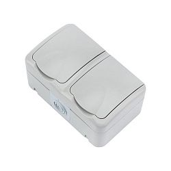 Блок горизонтальный 2 розетки Mini OG IP54 с/з, о/у, серый KRANZ KR-78-0806