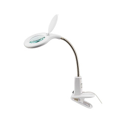 Лупа настольная 3D+12D с подсветкой 60 LED, прищепка, ø100мм, белая REXANT 31-0244