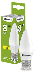 Лампа светодиодная C35 свеча 8Вт 230В 3000К E27 GENERICA LL-C35-08-230-30-E27-G