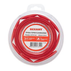 Трубка термоусаживаемая ТУТ нг 6,0/3,0мм, красная, ролик 2,44м REXANT 29-0034