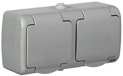 AQUATIC Розетка 2-местная с заземлением и крышкой для открытой установки 16А IP54 РСш22-2-А IEK ERA22-K03-16-54