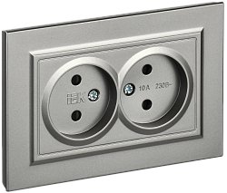 BRITE Розетка 2-местная без заземления с защитными шторками 10А в сборе РСш12-2-БрС сталь IEK BR-R23-10-K46-F