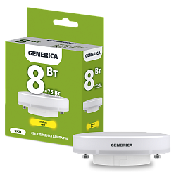 Лампа светодиодная T80 таблетка 8Вт 230В 3000К GX53 GENERICA LL-T80-08-230-30-GX53-G